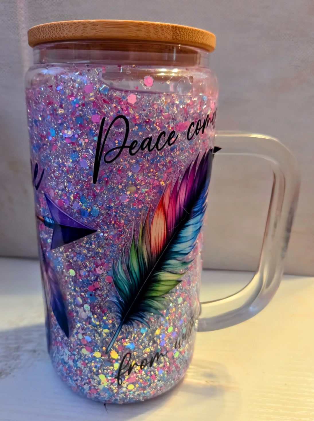 16 oz Glass Snow globe w/handle